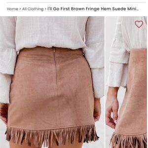 I'll Go First Brown Fringe Hem Suede Mini Skirt